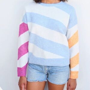 Sundry Diagonal Stripes Oversized Sweater. Small. Pink, Orange and White